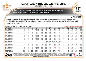 2022 Topps - Blue Star #637 Lance McCullers Jr. Back