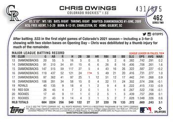 2022 Topps - Foilboard Retail #462 Chris Owings Back