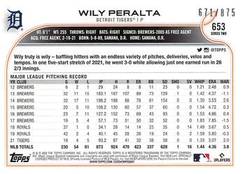 2022 Topps - Foilboard Retail #653 Wily Peralta Back