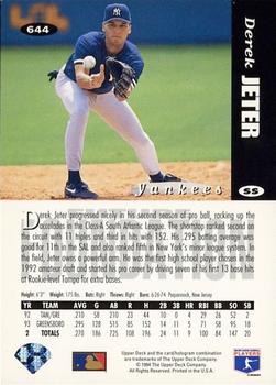 1994 Collector's Choice #644 Derek Jeter Back