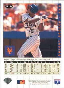 1994 Collector's Choice #519 Dwight Gooden Back