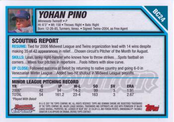 2007 Bowman - Chrome Prospects #BC24 Yohan Pino Back