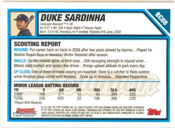 2007 Bowman - Chrome Prospects #BC88 Duke Sardinha Back