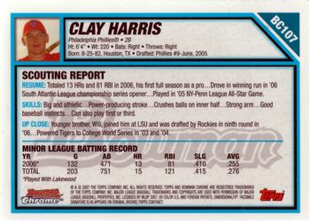 2007 Bowman - Chrome Prospects #BC107 Clay Harris Back