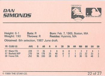 1989 Star Frederick Keys - Platinum #22 Dan Simonds Back
