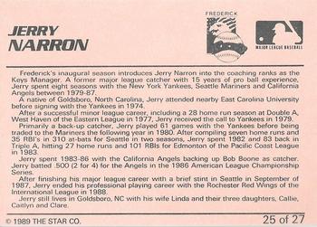 1989 Star Frederick Keys - Platinum #25 Jerry Narron Back