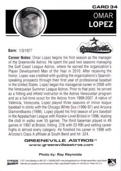 2011 Choice Greeneville Astros #34 Omar Lopez Back