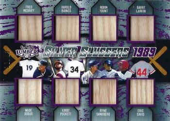 2022 Leaf Lumber - Silver Sluggers Relics Purple #SS-04 Fred McGriff / Wade Boggs / Harold Baines / Kirby Puckett / Robin Yount / Ryne Sandberg / Barry Larkin / Eric Davis Front