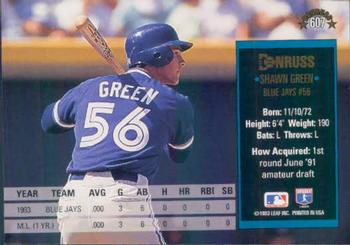 1994 Donruss #607 Shawn Green Back