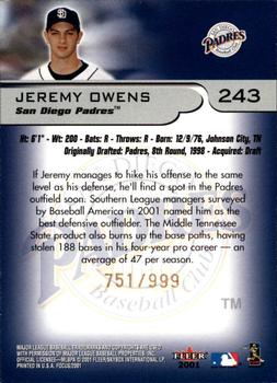 2001 Fleer Platinum - 2001 Fleer Focus Update #243 Jeremy Owens Back