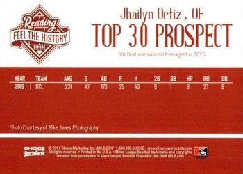 2017 Choice Reading Phillies Top 30 Prospects #NNO Jhailyn Ortiz Back