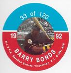1992 JKA Baseball Buttons - Square Proofs #33 Barry Bonds Front