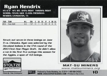 2014 Choice Mat-Su Miners #10 Ryan Hendrix Back