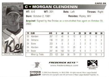 2006 Choice Frederick Keys #09 Morgan Clendenin Back
