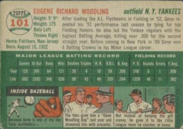 1954 Topps #101 Gene Woodling Back