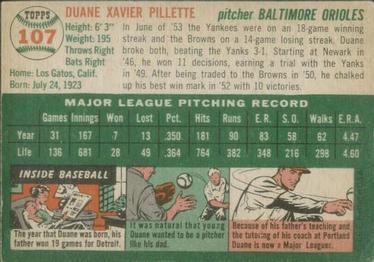 1954 Topps #107 Duane Pillette Back