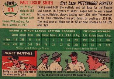 1954 Topps #11 Paul Smith Back