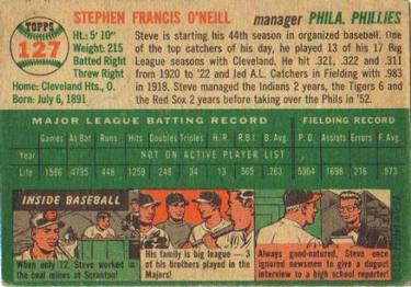 1954 Topps #127 Steve O'Neill Back