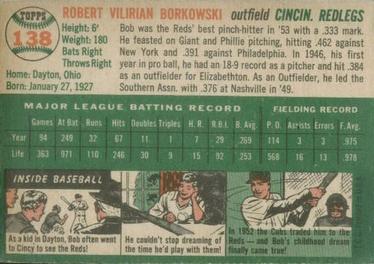 1954 Topps #138 Bob Borkowski Back
