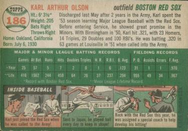 1954 Topps #186 Karl Olson Back