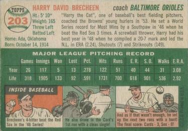 1954 Topps #203 Harry Brecheen Back