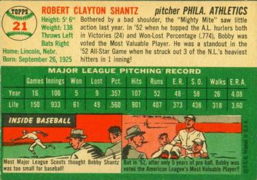 1954 Topps #21 Bobby Shantz Back