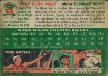 1954 Topps #59 Gene Conley Back