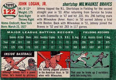 1954 Topps #122 Johnny Logan Back
