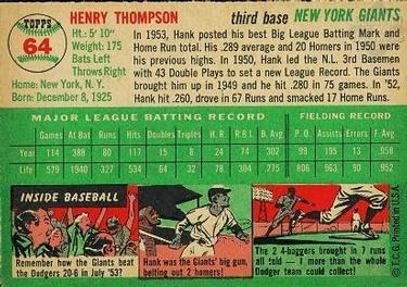 1954 Topps #64 Hank Thompson Back