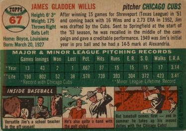1954 Topps #67 Jim Willis Back