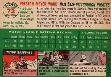 1954 Topps #72 Preston Ward Back