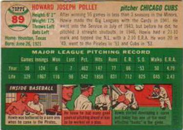 1954 Topps #89 Howie Pollet Back