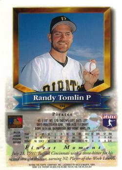 1994 Finest #156 Randy Tomlin Back
