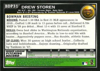 2010 Bowman Draft Picks & Prospects #BDP31 Drew Storen  Back