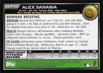 2010 Bowman Draft Picks & Prospects #BDP60 Alex Sanabia  Back