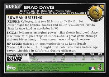 2010 Bowman Draft Picks & Prospects #BDP63 Bradley Davis  Back