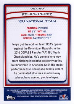 2010 Topps USA Baseball #USA-60 Felipe Perez  Back