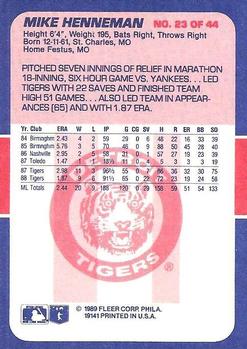 1989 Fleer Baseball's Exciting Stars #23 Mike Henneman Back