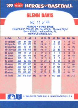 1989 Fleer Heroes of Baseball #11 Glenn Davis Back