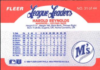 1989 Fleer League Leaders #31 Harold Reynolds Back
