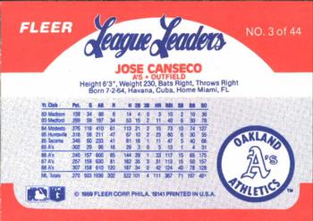 1989 Fleer League Leaders #3 Jose Canseco Back