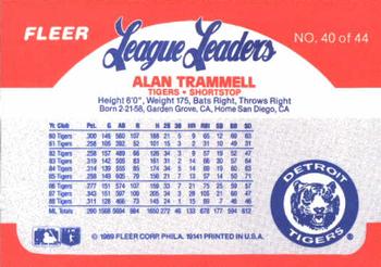 1989 Fleer League Leaders #40 Alan Trammell Back