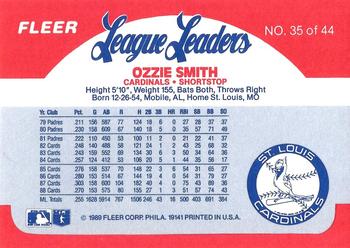1989 Fleer League Leaders #35 Ozzie Smith Back