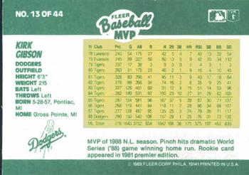 1989 Fleer Baseball MVPs #13 Kirk Gibson Back