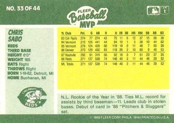 1989 Fleer Baseball MVPs #33 Chris Sabo Back
