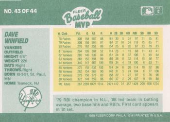1989 Fleer Baseball MVPs #43 Dave Winfield Back