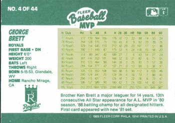 1989 Fleer Baseball MVPs #4 George Brett Back