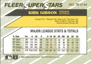 1989 Fleer SuperStars #16 Kirk Gibson Back
