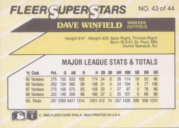 1989 Fleer SuperStars #43 Dave Winfield Back