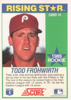 1989 Score Hottest 100 Rising Stars #14 Todd Frohwirth Back